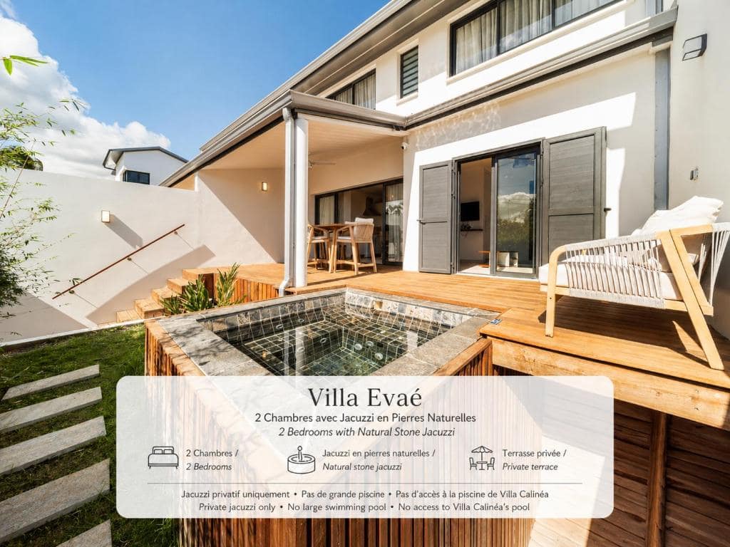 Villa Evaé, jacuzzi en pierres naturelles · © Les Horizons de Grand Fond